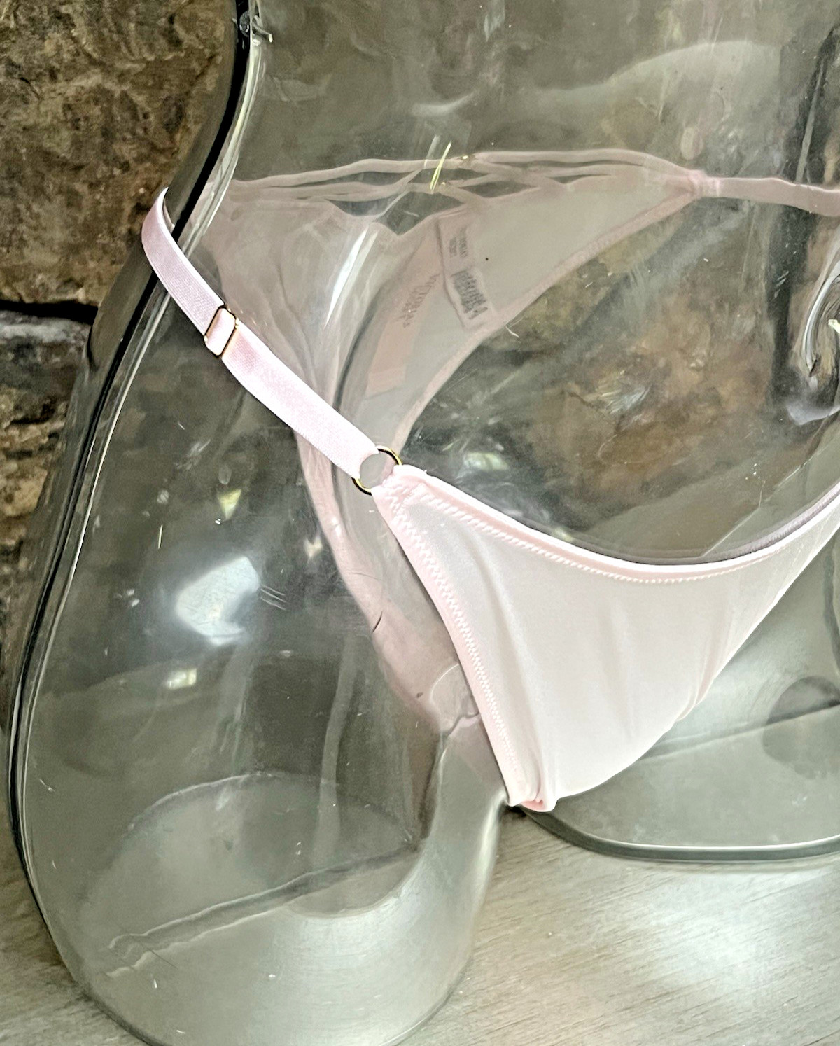Victoria’s Secret Strappy Satin BRAZILIAN Panty Adjustable Waist Sz L Pink NWT