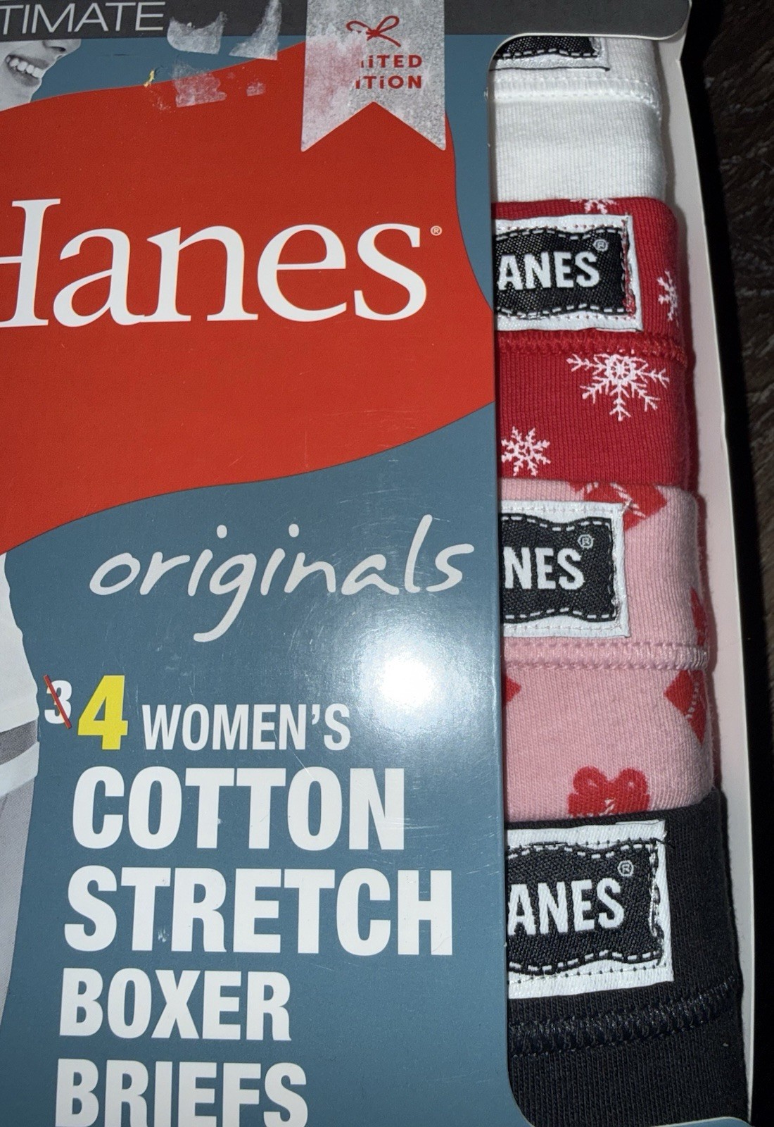 Hanes Ultimate 4-Pair Womens Boxer Brief Underwear Panties Cotton Originals ~ L