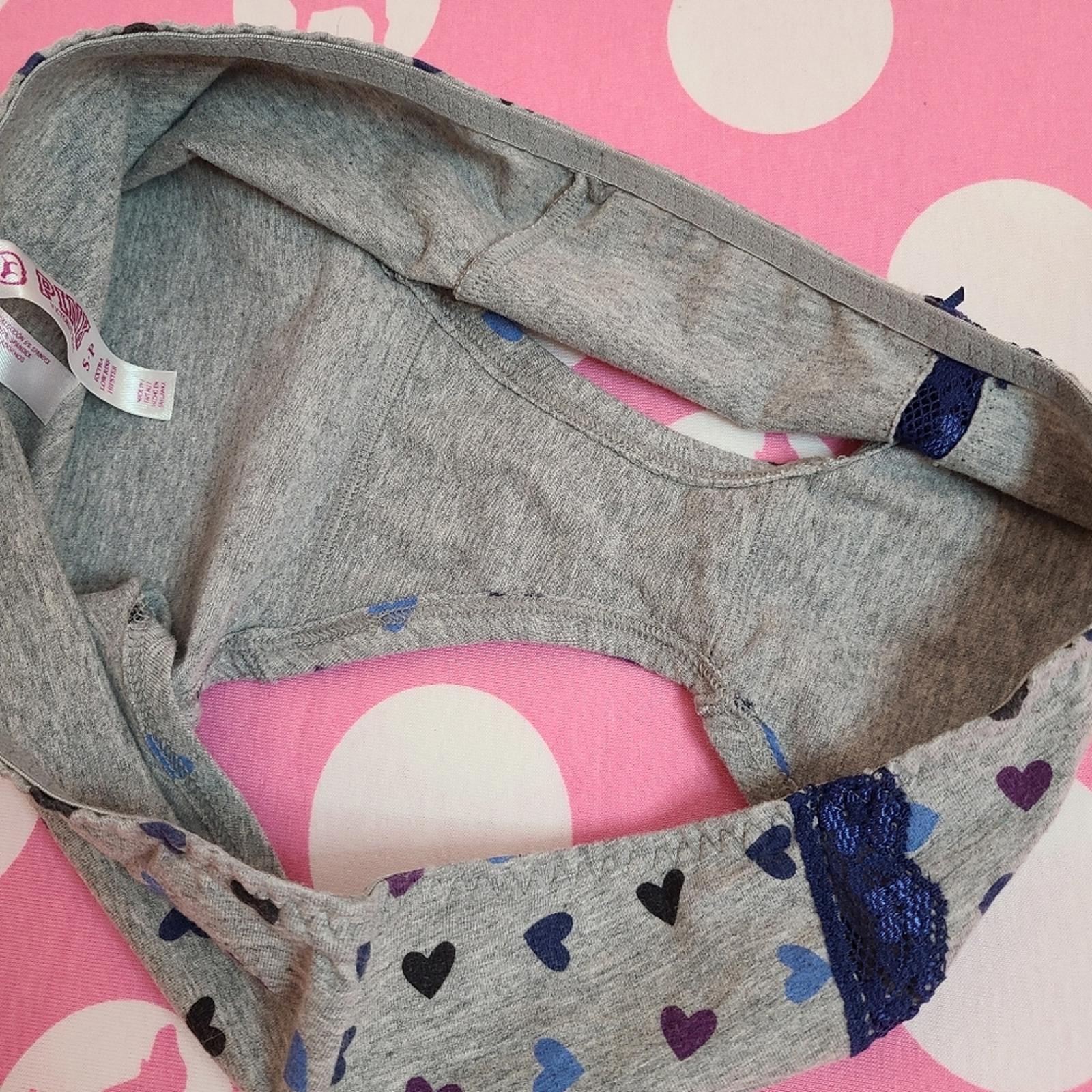 VTG VS PINK Graphic Cotton Lace Extra Low Rise Hipster Panty Size Sm Hearts