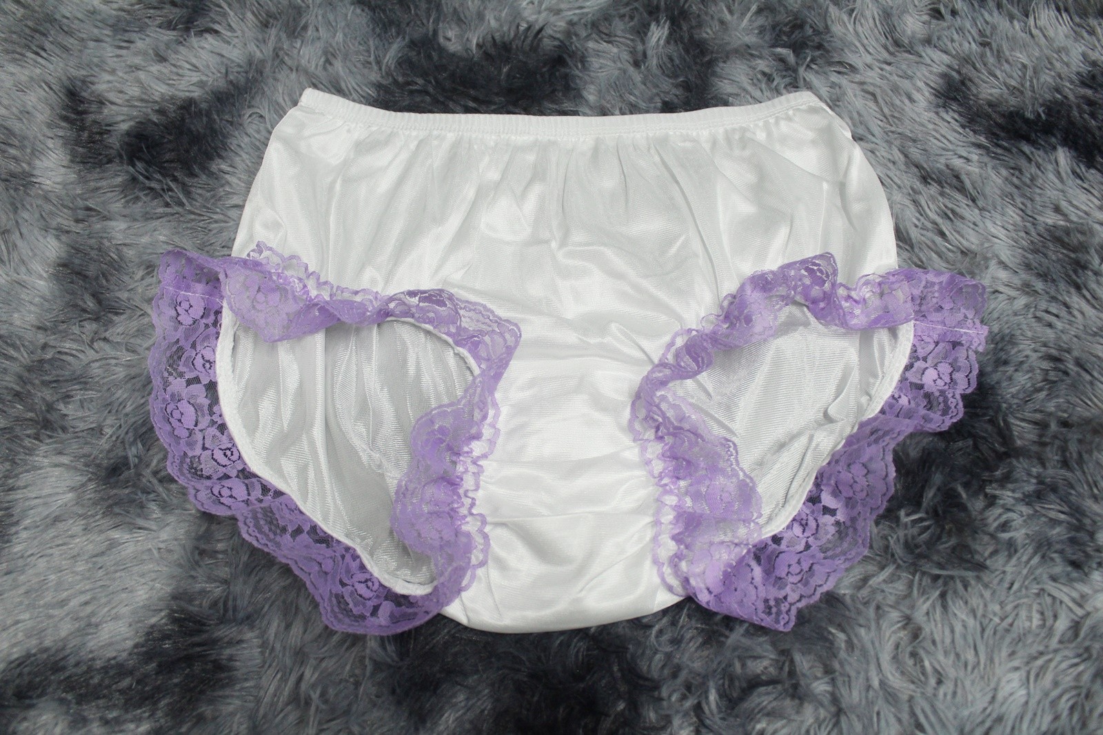 #A328 2XL/ElasticW.24-42″ VintageStyle 2PCS Purple Nylon Half Slip + White Brief