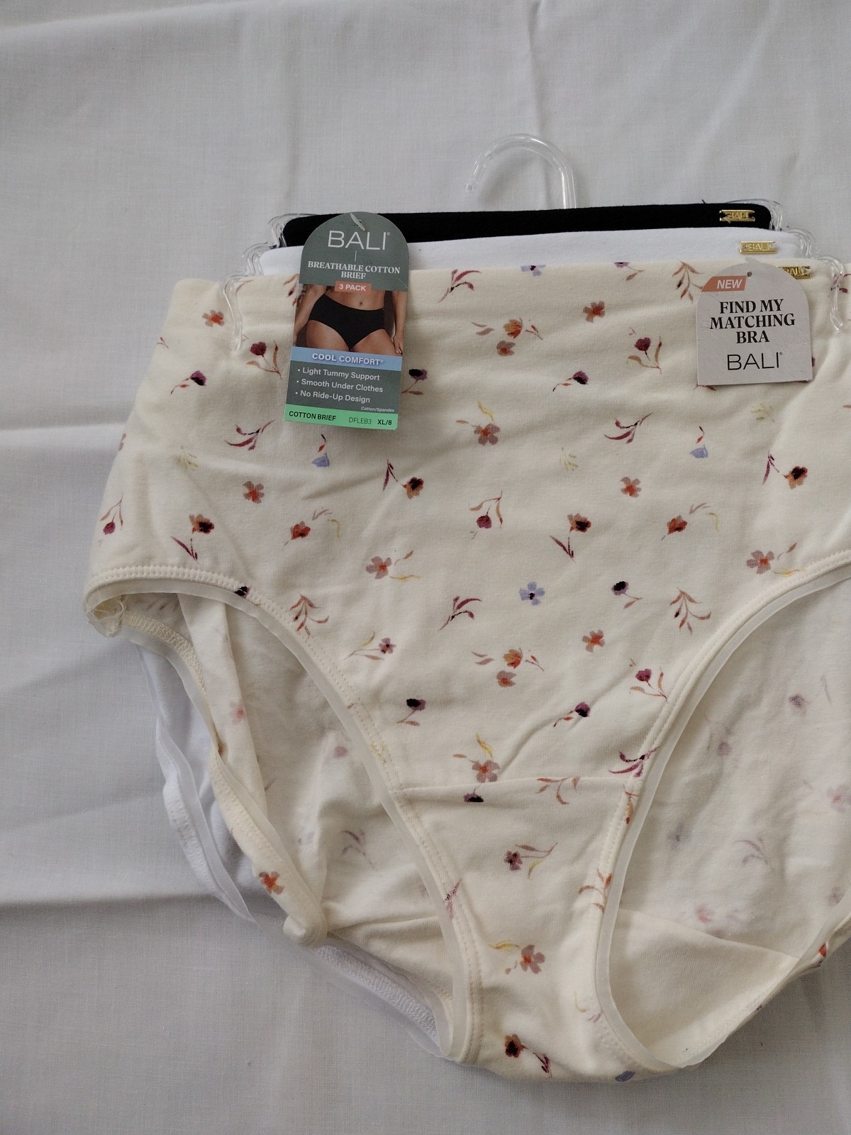 Bali DFLEB3 Cotton Collection 8/XL Brief Panty – 3 Pack ASSORTED COLORS NWT