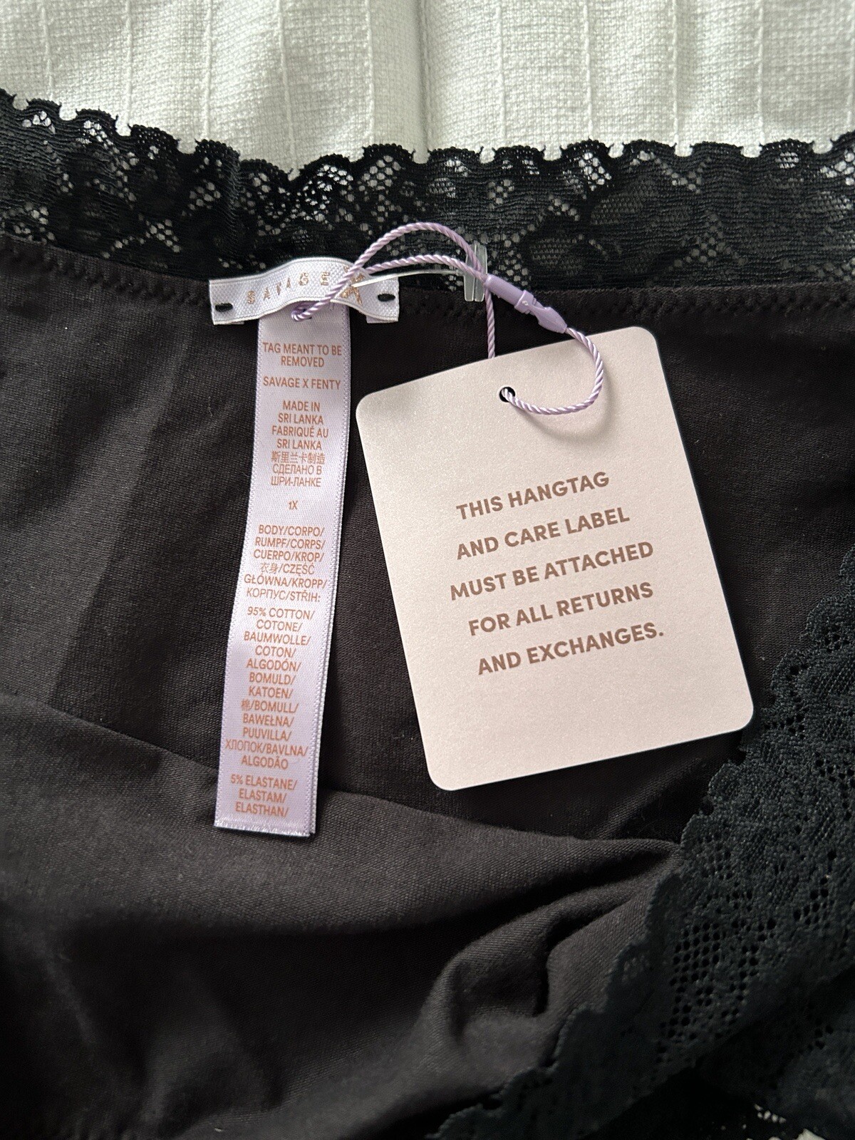 SAVAGE X FENTY Womens Cotton Essentials Black Caviar Lace Cheeky Panty Bikini 1X