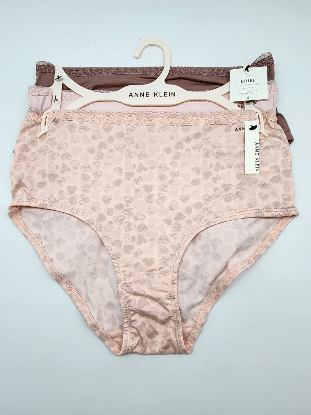 ANNE KLEIN 3 Pk Womens S M L XL Soft Microfiber Brief Panties Brown Beige Pink