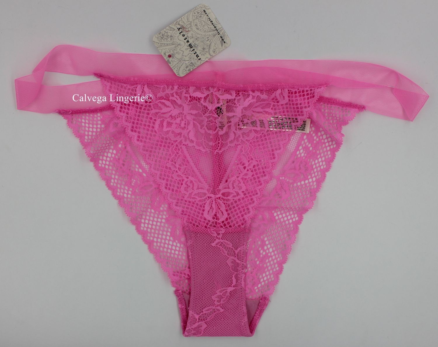 NWT Free People OB1894834 “Reya” Low Rise Fishnet / Lace String Tanga, Neon Pink