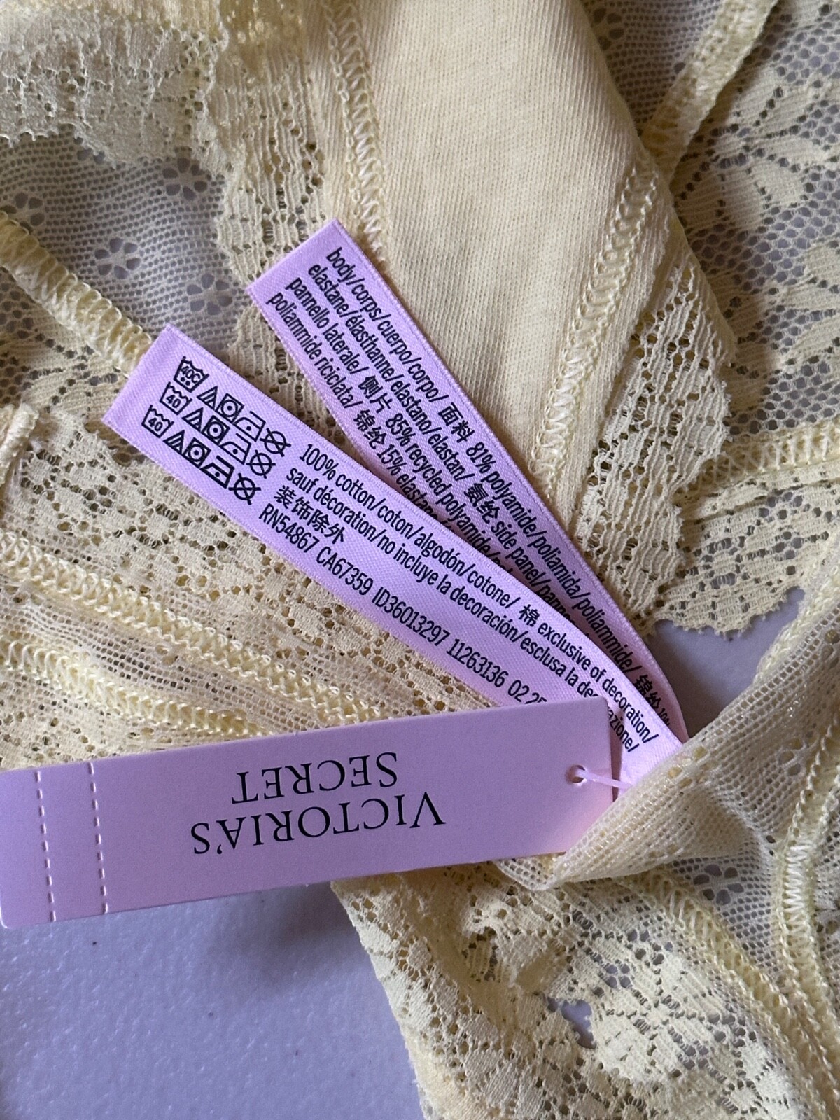 New Victoria’s Secret Thong Medium Yellow Strap Lacey Flower Panties / String