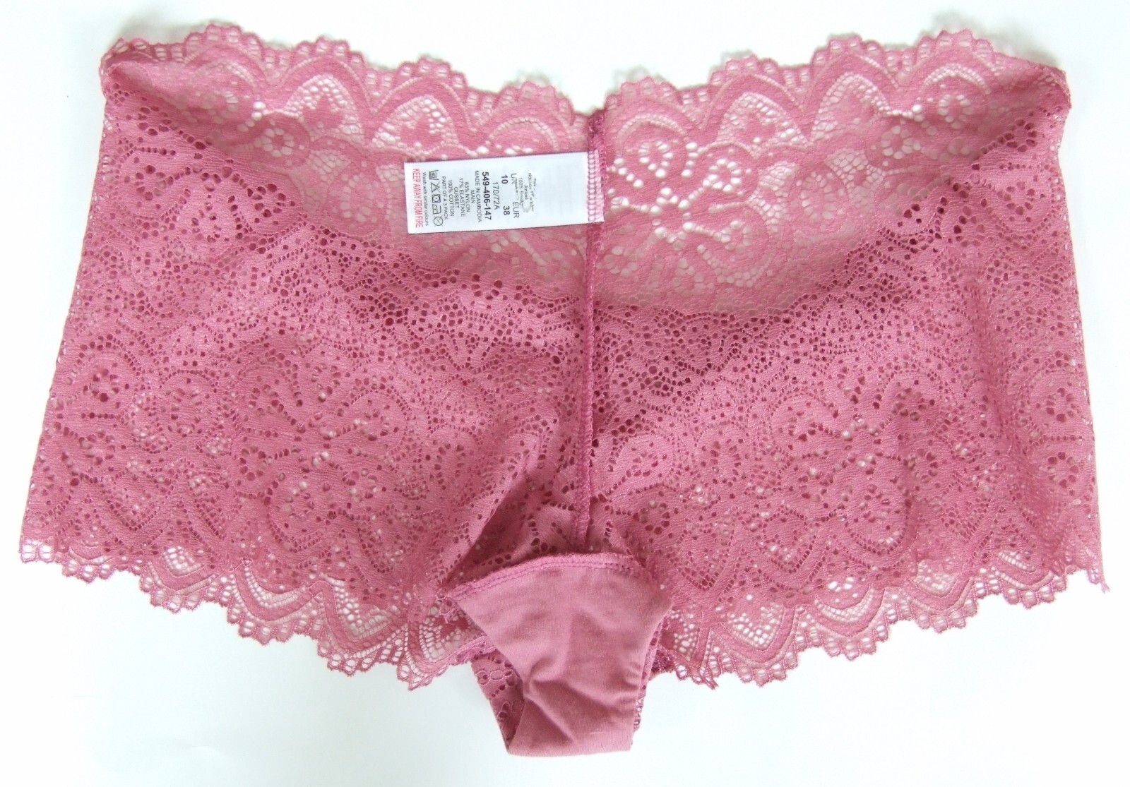 EX Chainstore size 10 boy short knickers panties briefs stretchy lace Pink