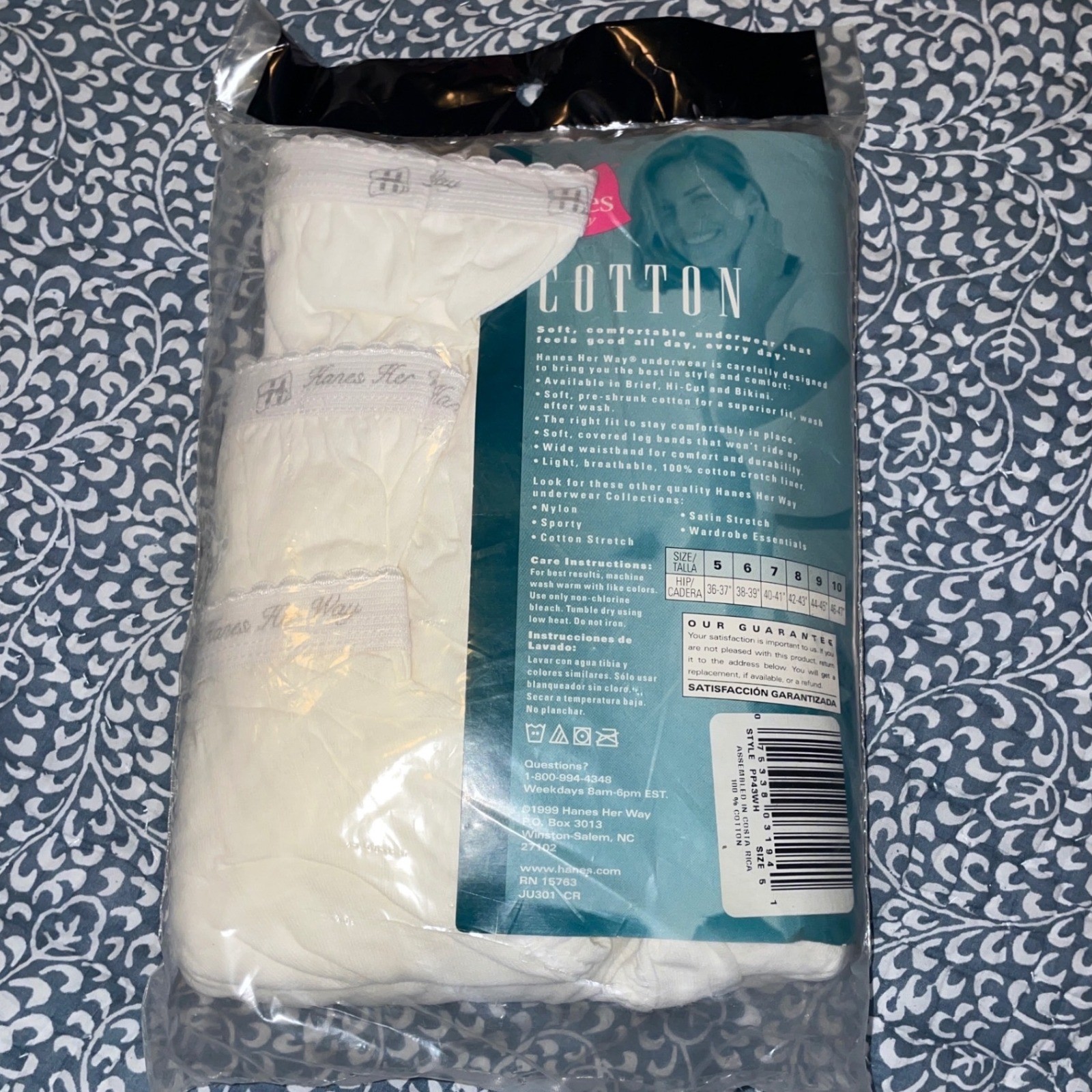 Vintage 1999 Hanes Her Way White Cotton Hi-Cut Panties 6 Pair Value Pack Size 6