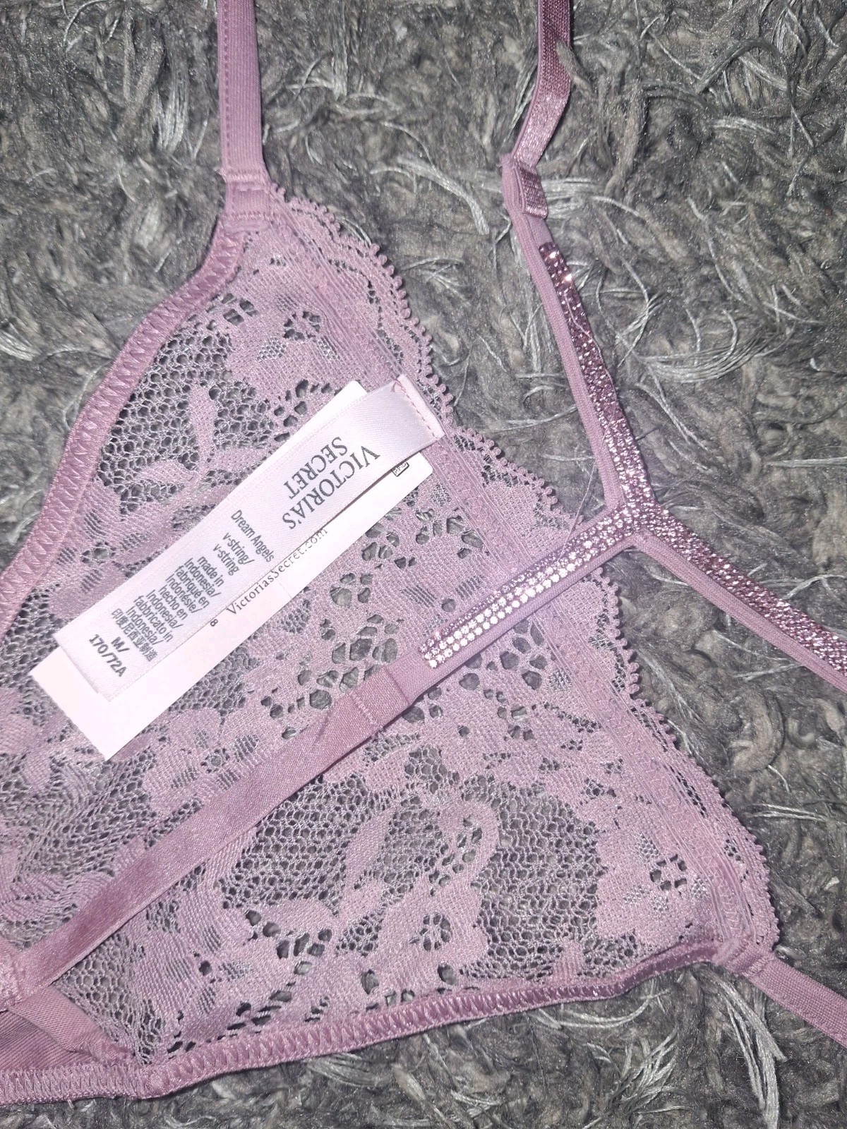 VS Lace studded bk shine v string panty new size Medium Dusty Mauve