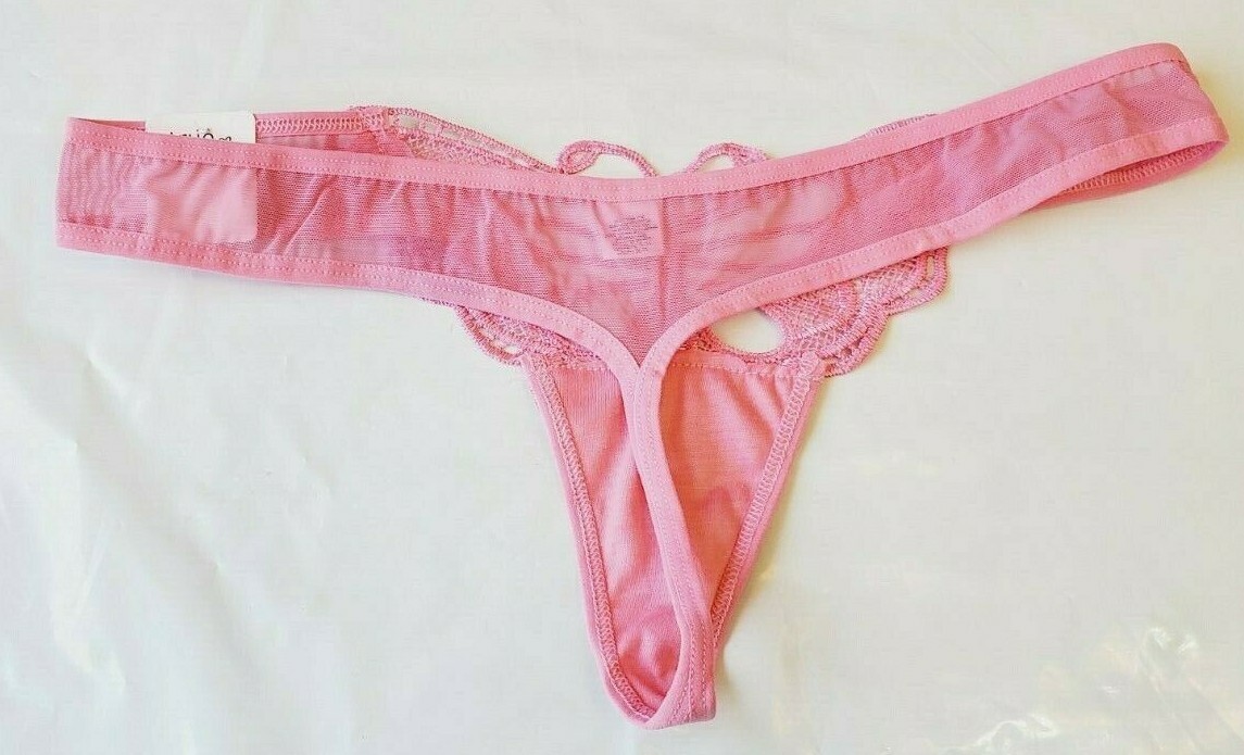 Rue 21 Women’s Mesh Thongs Bright Pink Size LARGE Butterfly Front Hot!! NEW