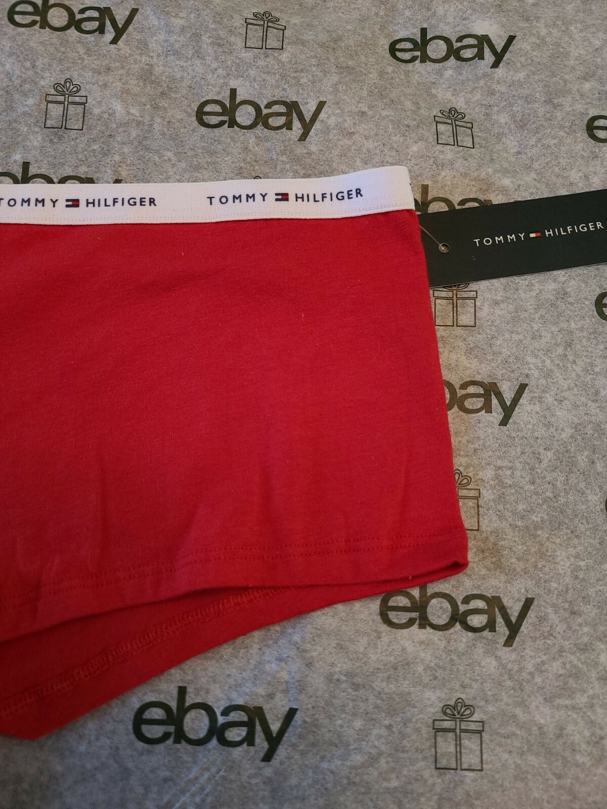 Large TOMMY HILFIGER Signature Logo Trendy Red Boyshort Panty ~ NWT