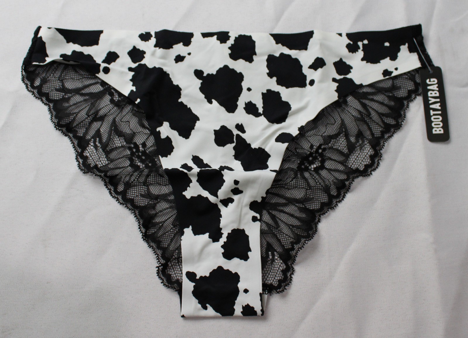 BootayBag Women’s Floral Lace Back High Cut Panty EH6 White/Black Small