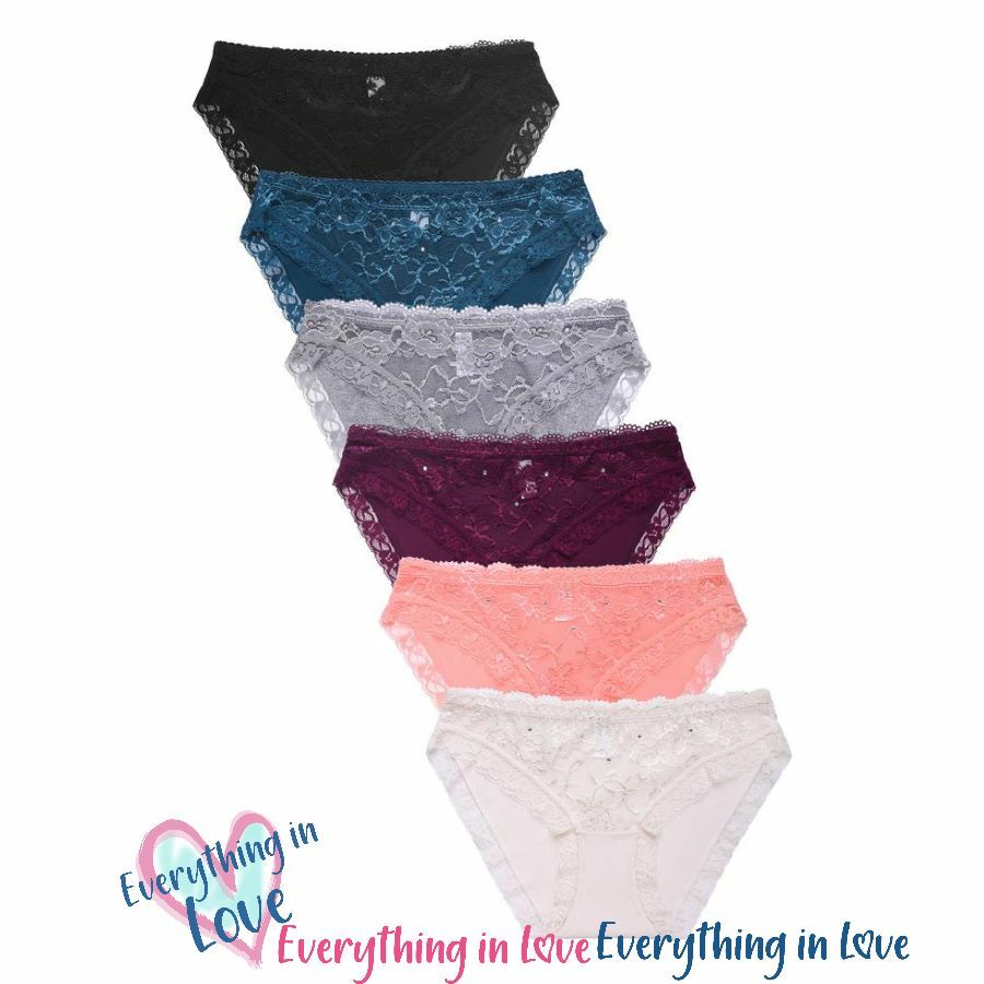 6 Pack Women Ladies Stretch Lace Front Comfortable Cotton Bikini panty Underwear