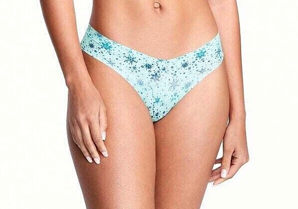 Victoria’s Secret Sexy Illusions No-show Thong Panty Opal Blue Snowflake M L NEW