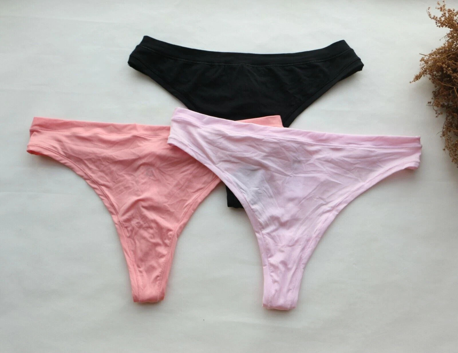 3PCS Women Sexy Thongs Solid Smooth TBack Underwear High cut G-string Knickers M