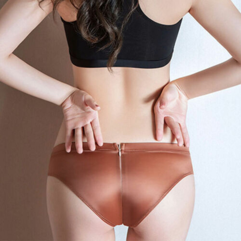 Women Zip Open Crotch Panties See Through Briefs Shiny Glossy Underwear Lingerie