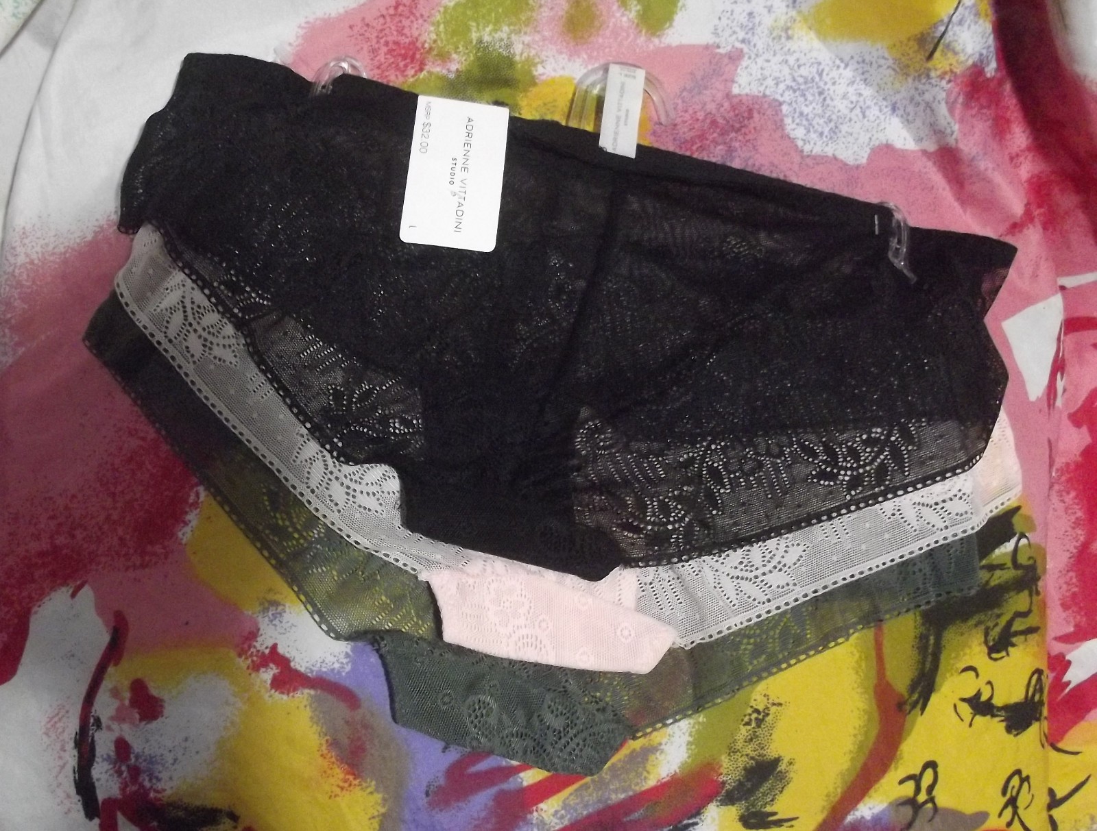 3 NEW ADRIENNE VITTADINI 9429 GN/BG MF LACE HIPSTER PANTIES L