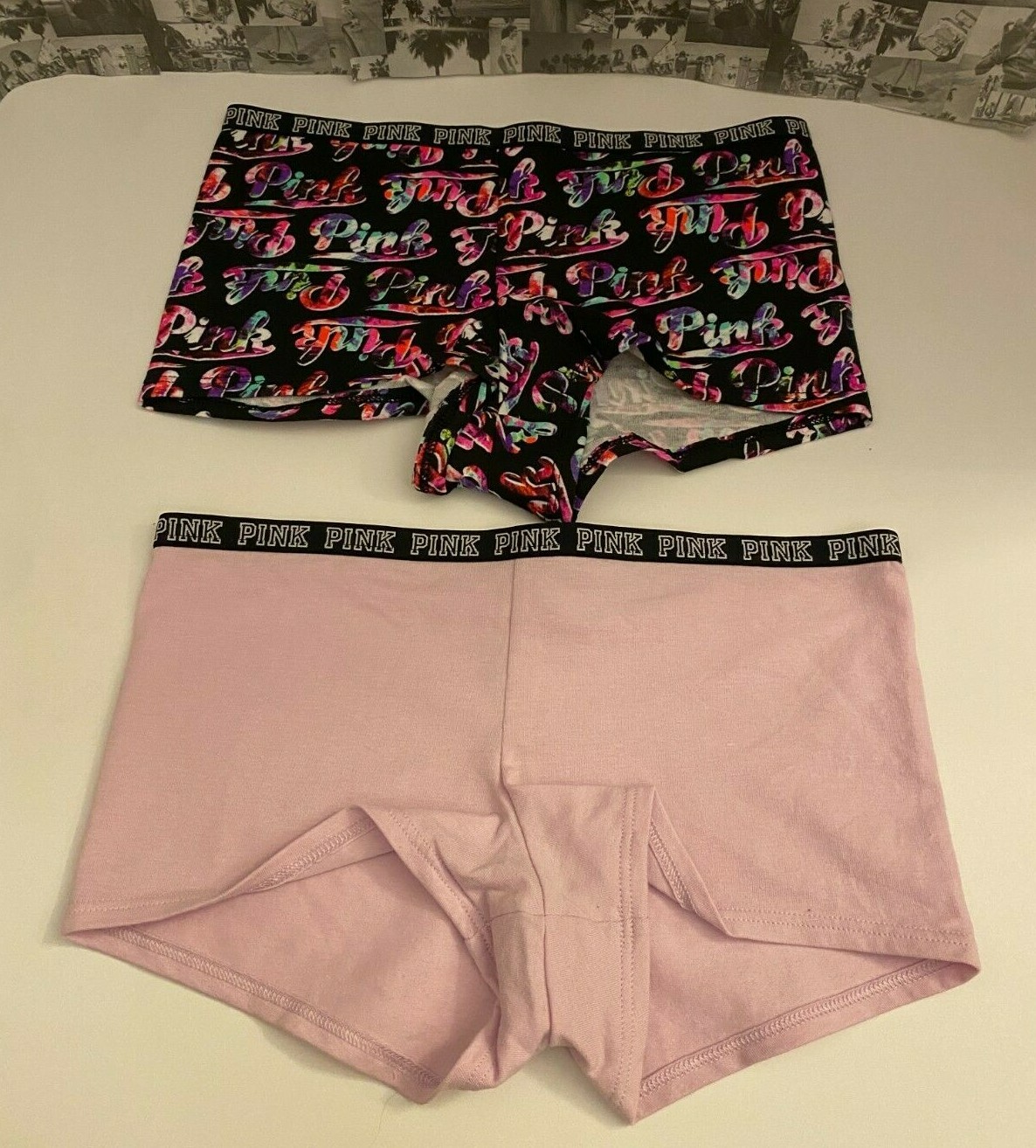 2 NWOT Victoria’s Secret PINK Skinny waistband elastic Logo Boyshort XS
