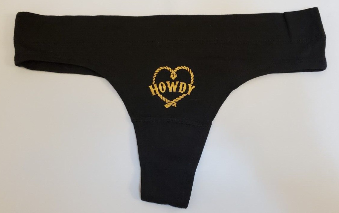 Rue 21 Women’s Cotton Thong Panties MEDIUM Black Howdy Rope Heart Print New