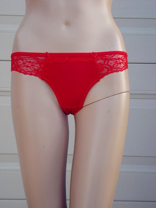 Basic Cotton Thong G-string w/Lace Sides Black Red White Purple Lingerie S/M AU