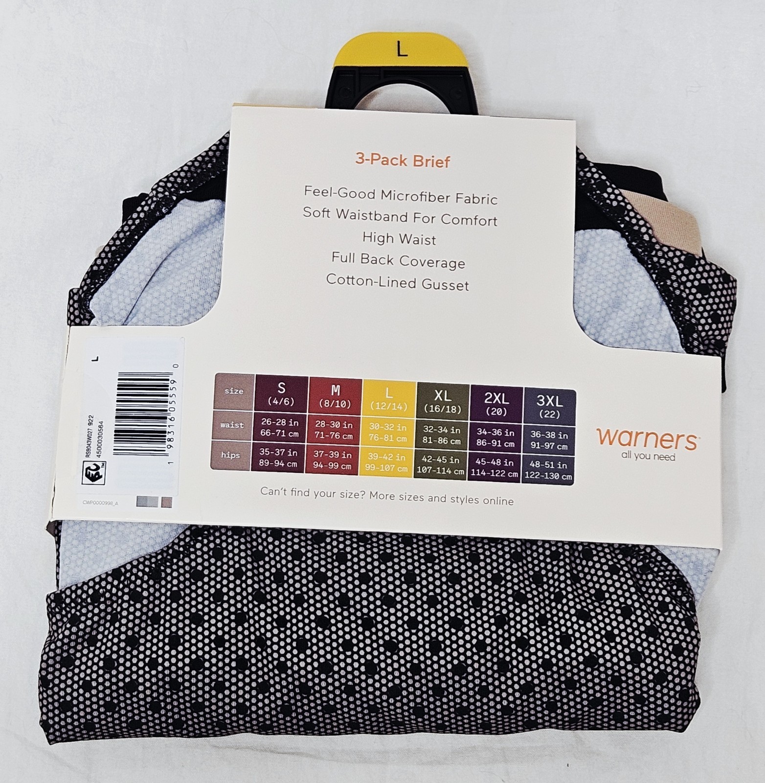 Warners Blissful Benefits Microfiber Brief 3 Pack Choose Large XL or 2XL