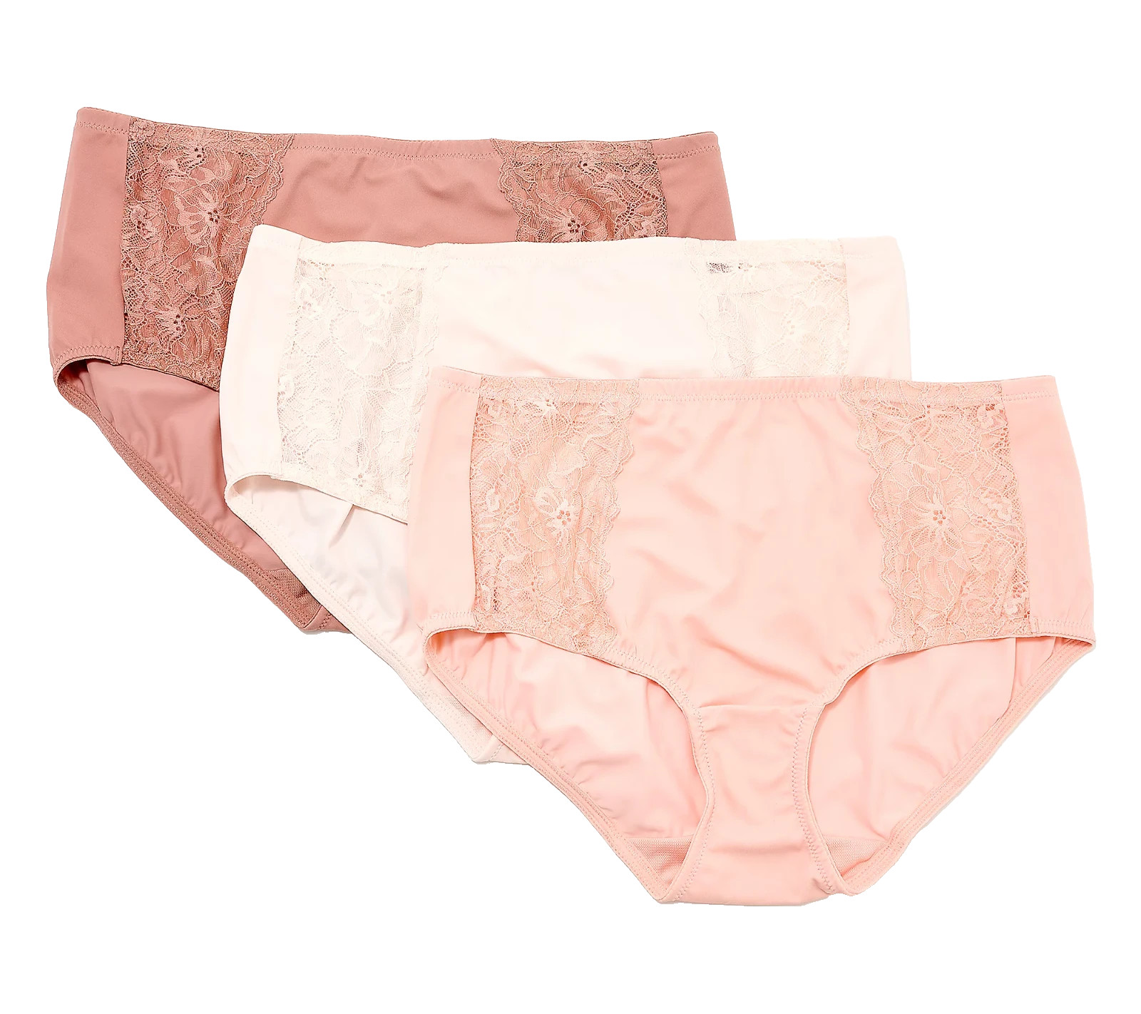 Breezies~Set 3~Soft Support Lace Briefs~1X~Tonal~A678631 11559
