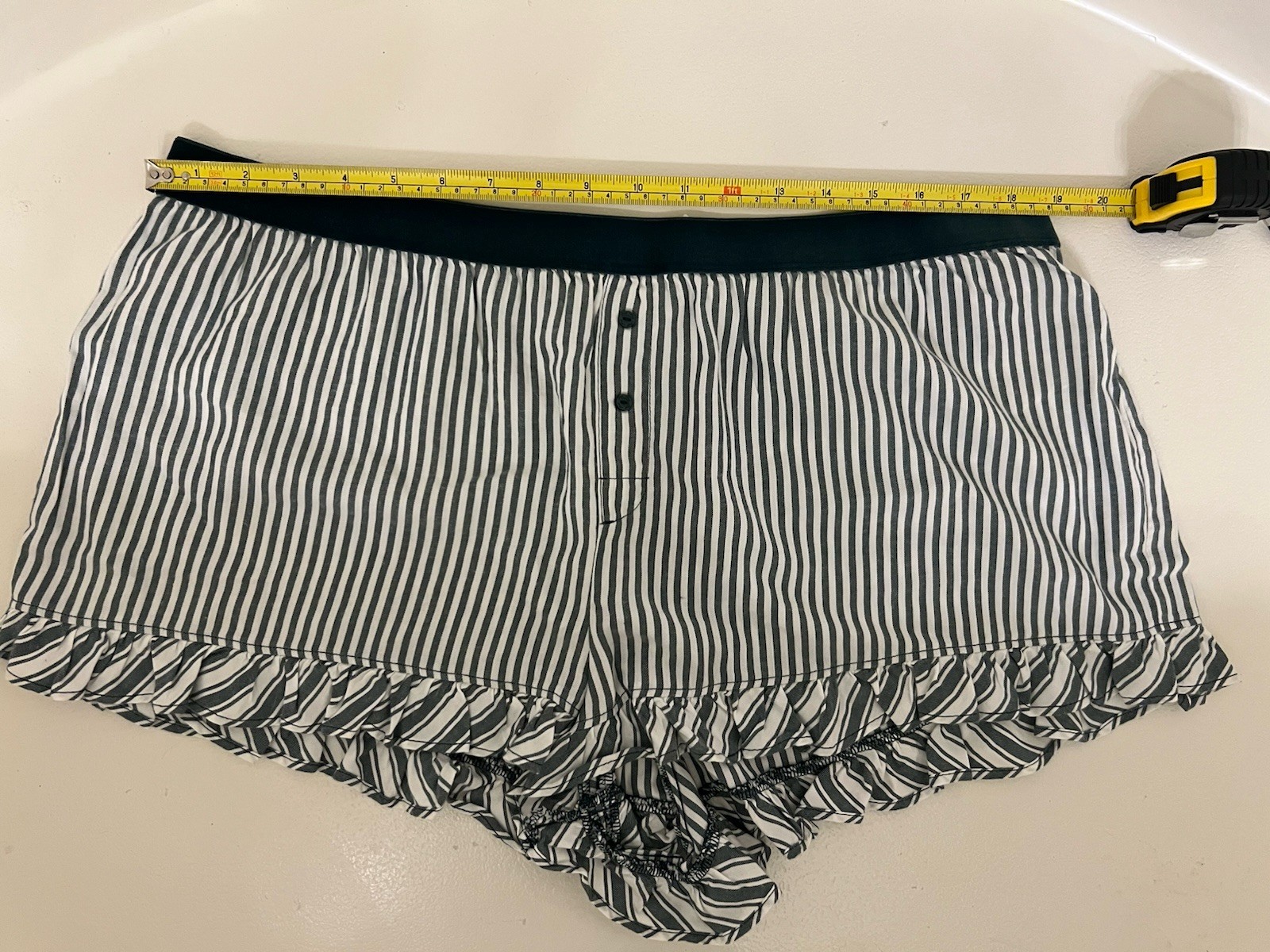 Victoria Secret Stripes & Ruffle Flannel Velvet Trim Pajama Shorts 2XL New W Tag