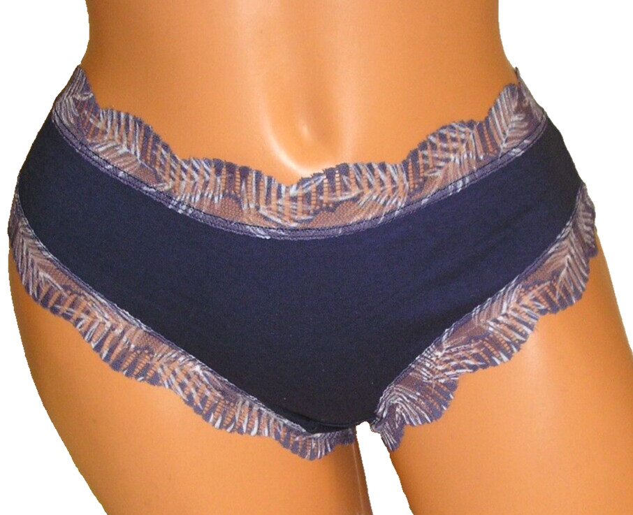Lace Trim Cotton Dark Blue Bikini Panties Lingerie, XL Adult Gift