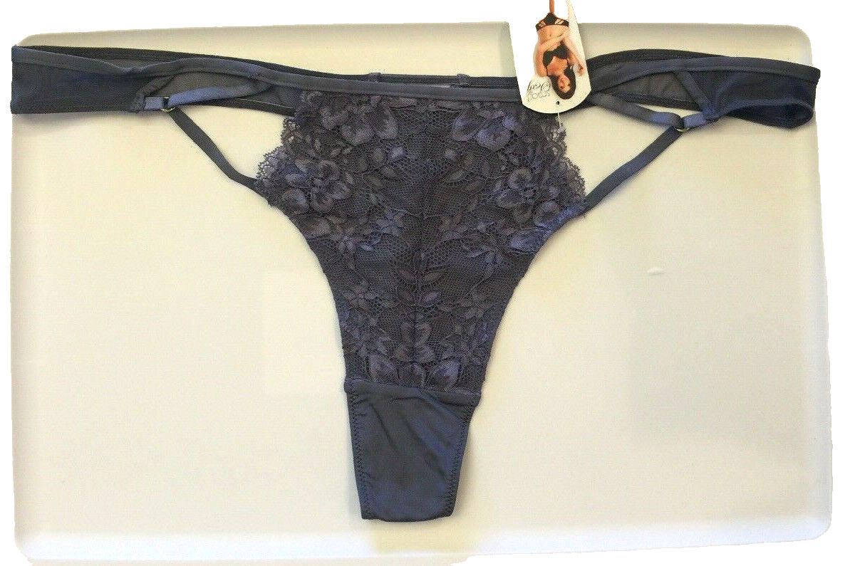 Gray Thong Panties Size 3X(10) Sexy Floral Center Strappy Cut Outs Mesh V Back