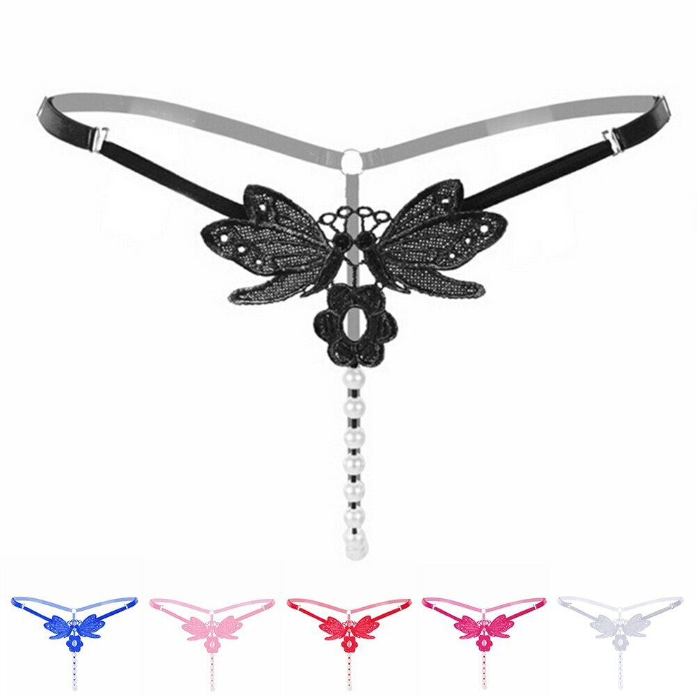 Sexy Women’s Crotchles Panty Lace Floral Pearl Thong G-string Lingerie Underwear