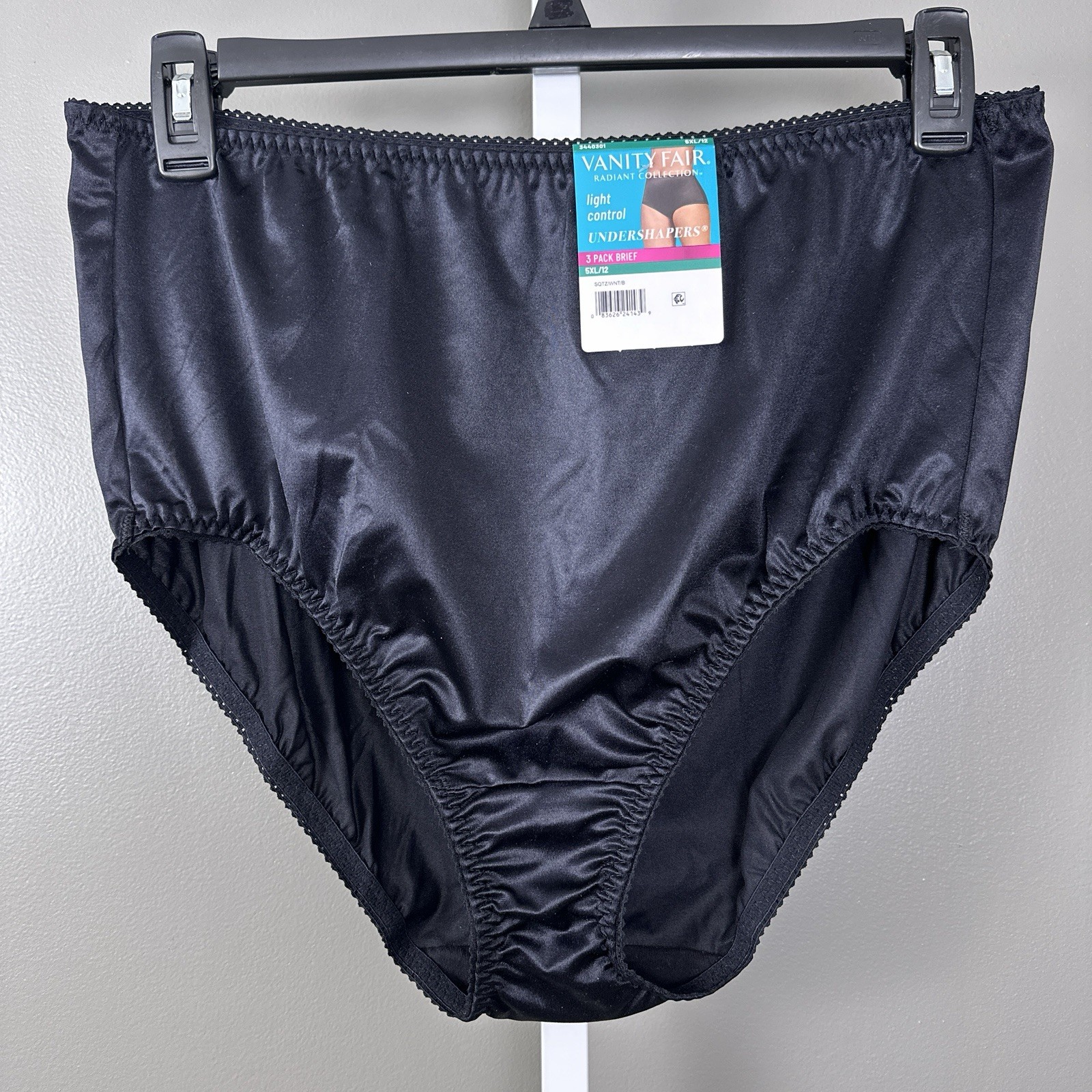 Vanity Fair Womens Size 5XL/12 Panties Undershapers Light Control Black Satin