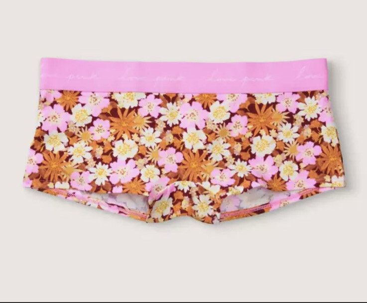 Victoria Secret Logo Boyshort Flowers Love Pink Womens Small Brand New