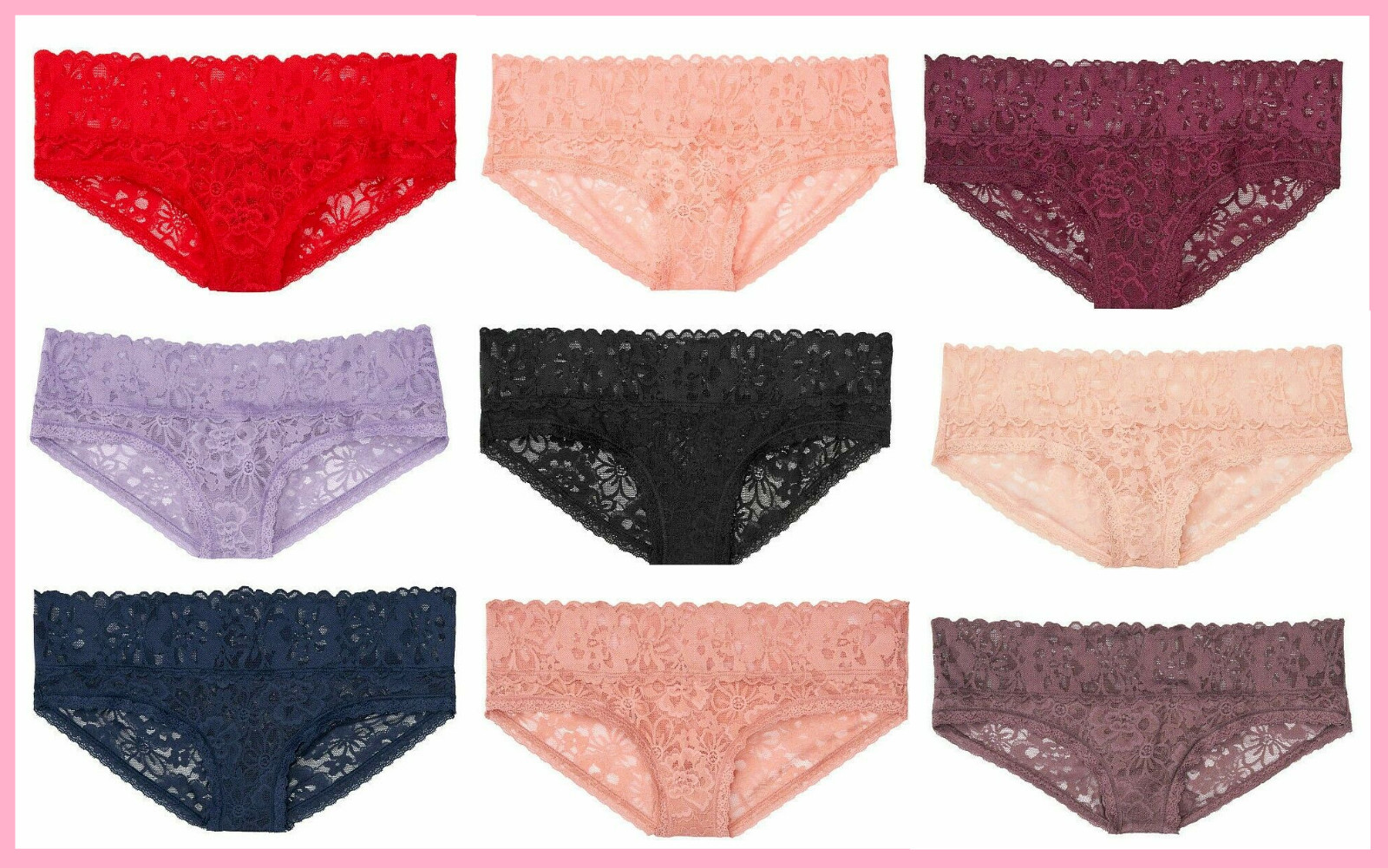 Victoria’s Secret Floral Lace Hiphugger Hipster Panties Kir Burgundy Maroon L