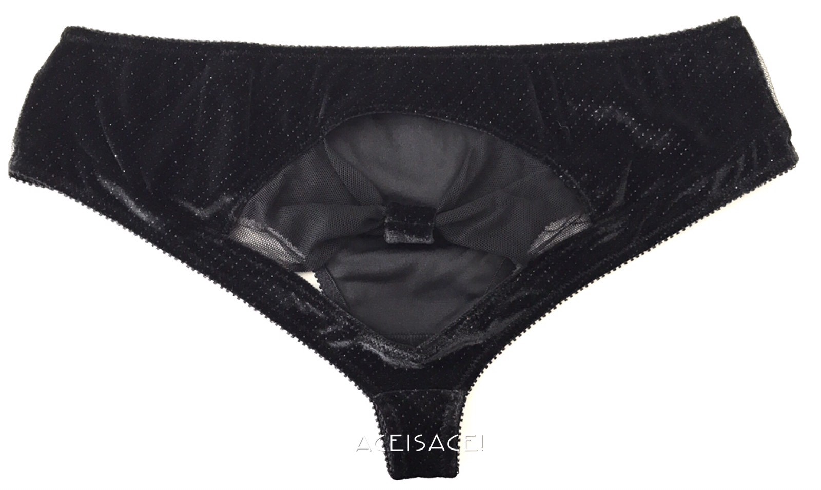 NWT*VICTORIA’S SECRET SEXY VELVET*MESH BOW-TIE CUTOUT HIPHUGGER–BLACK/54A2–S/P