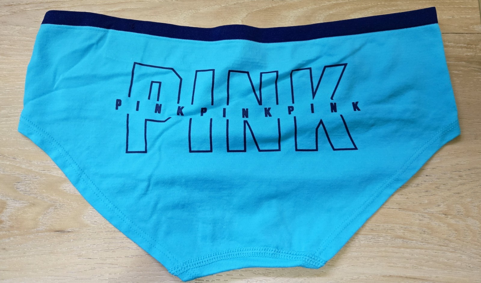 NWT Victoria’s Secret PINK Blue Smooth Seamless Logo Graphics Hipster Panties S