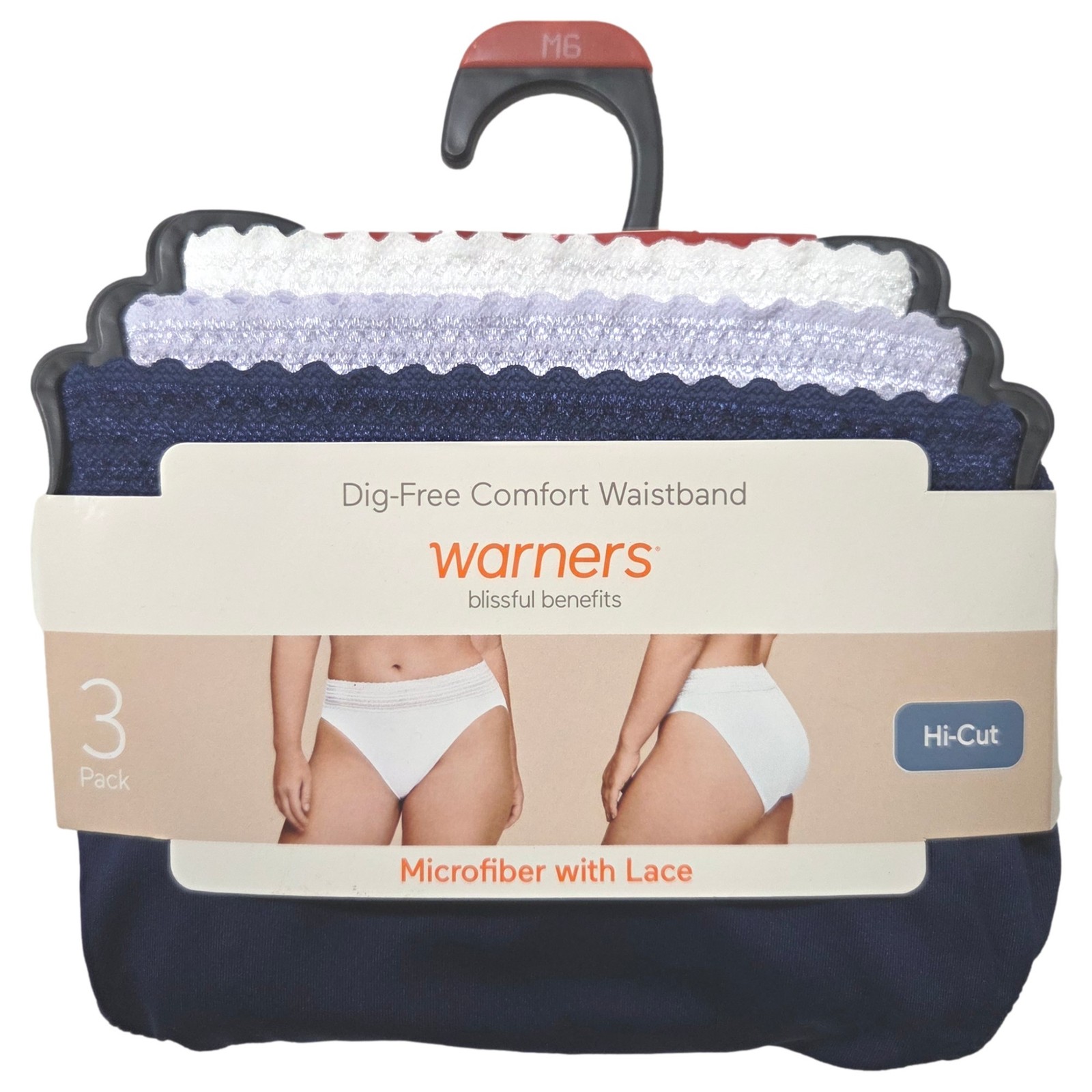 Warners Womens 3pc Dig-Free Microfiber & Lace Hi-Cut Panty Set Blue