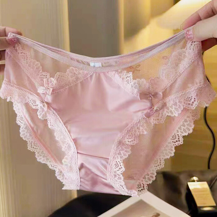 5PCS/LOT Sexy Womens Satin Panties Underwear Lace See Through Briefs Lingeries