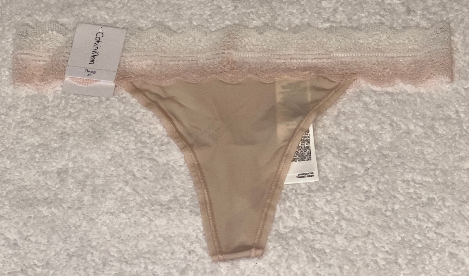 CALVIN KLEIN Micro Lace Waist Beechwood Nude White Thong Panty Womens XS M L XL