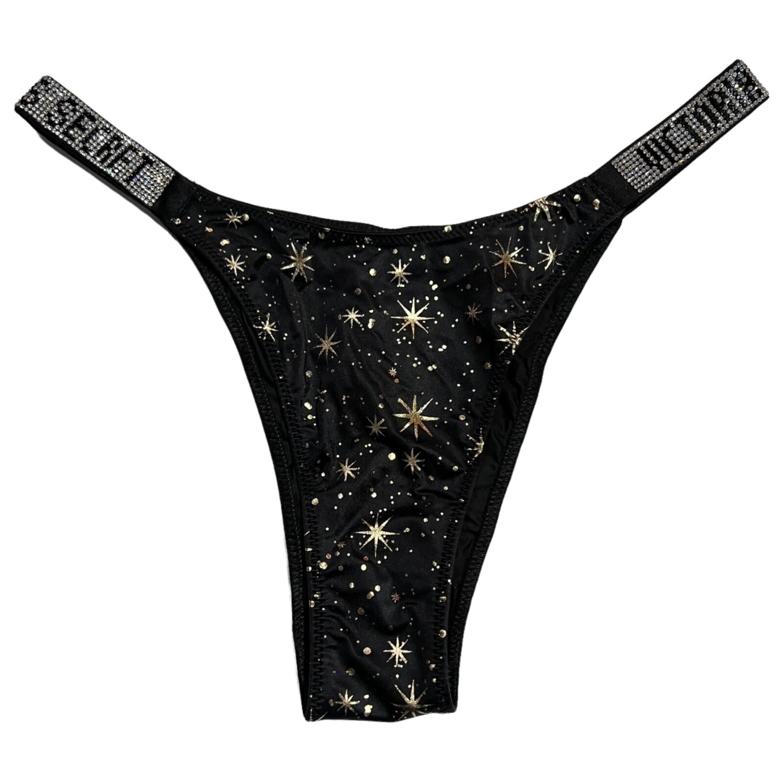 NWT VICTORIA’S SECRET Very Sexy Brazilian Pantie Sz XS-M-L-XL Black Gold Stars
