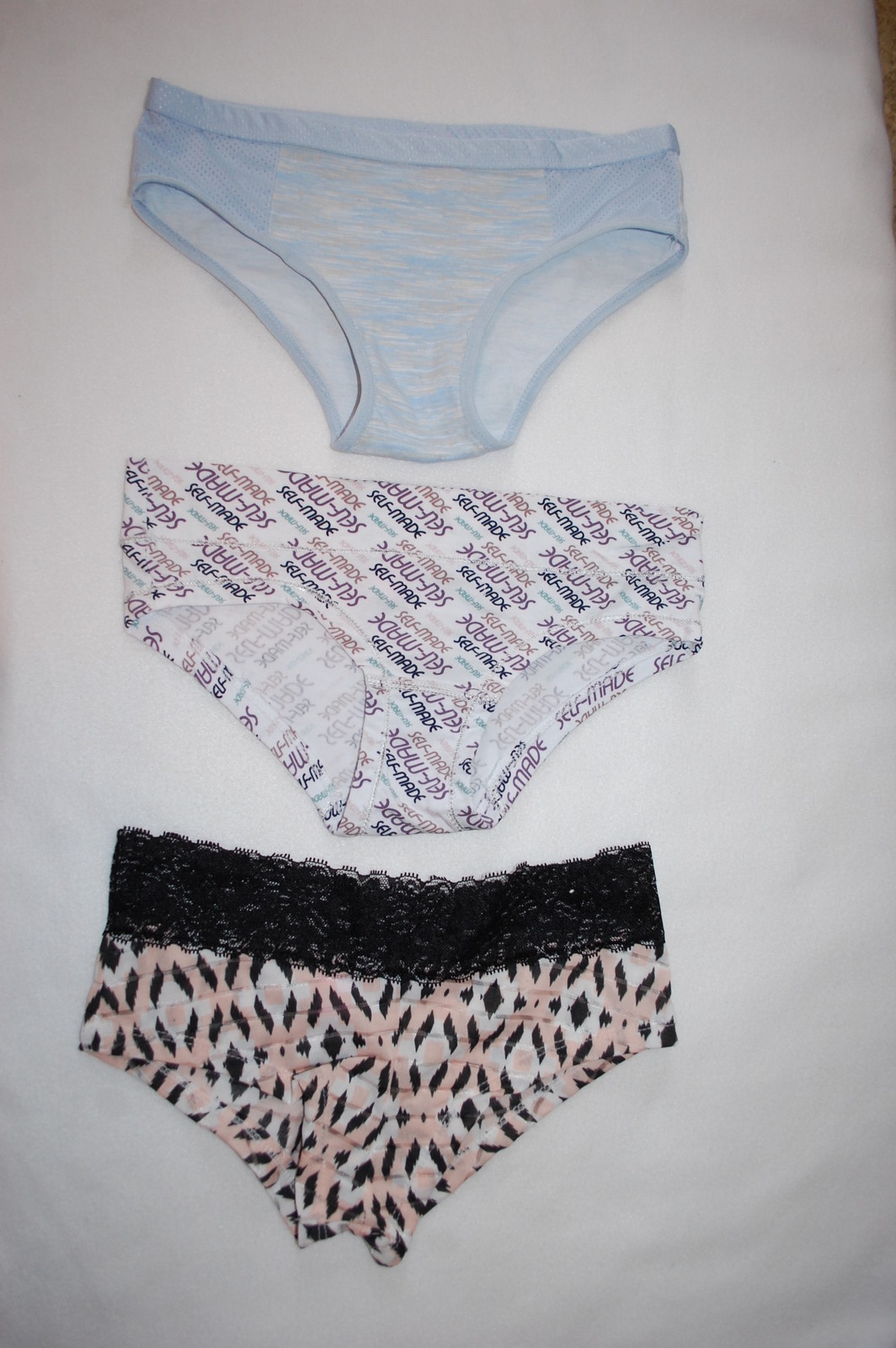 Womens 3 PAIR LOT PANTIES Lt Blue Heathered SELF-MADE Beige Black Print XS / 4