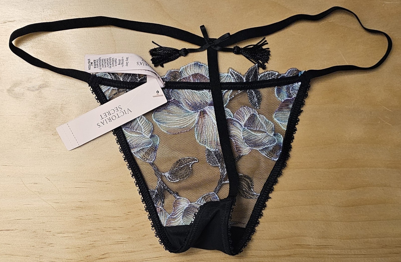 Size Medium Very Sexy V-String Victoria’s Secret Tasseled Black New With Tags