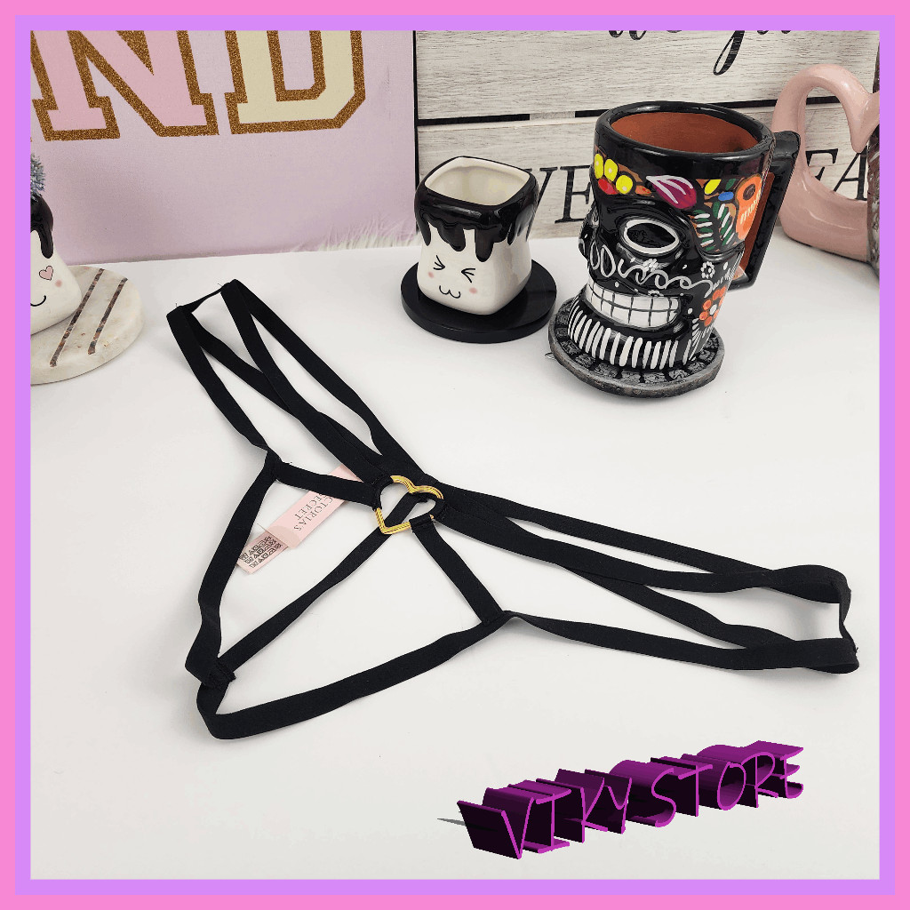 NWT Victoria’s Secret Very Sexy Black Strappy Gold Heart Small #7284