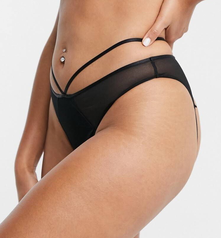 Pour Moi Black Shimmy Open Back Thong UK 12