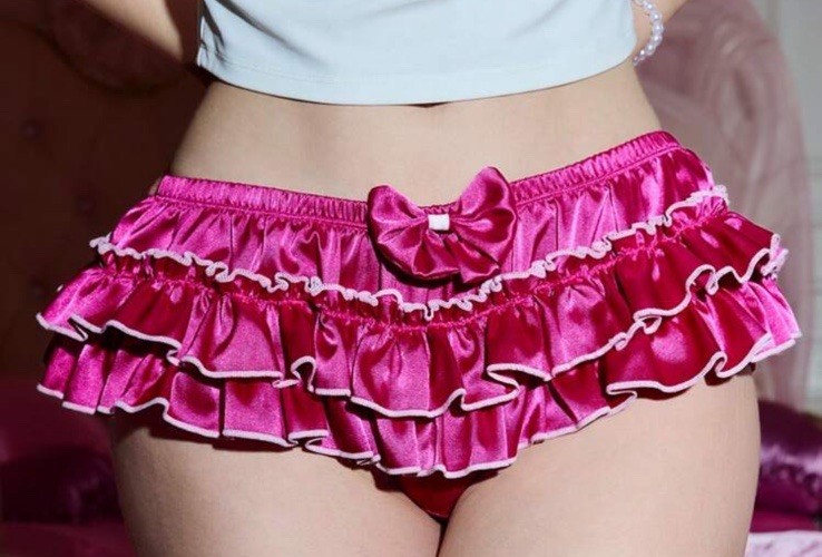 Glossy Pink Tiered Satin Frilly Brief Cake Panties XL NEW Front Satin Bow