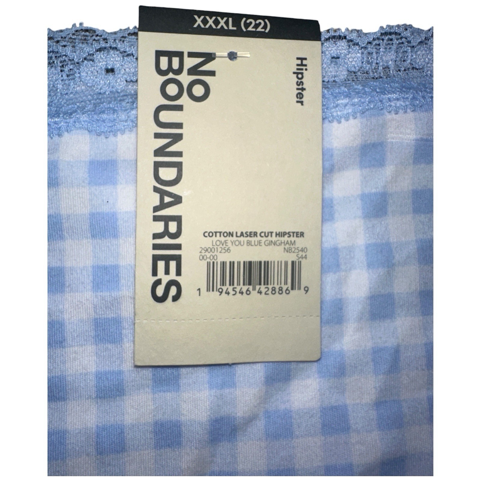 No Boundaries Hipster Panties Lace Trim Plus Size XXXL 3XL Blue Gingham Plaid