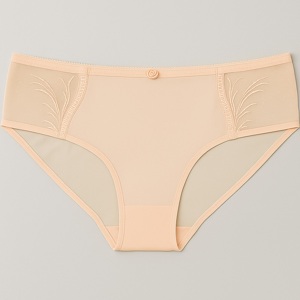 E et D S60039 Sheer Mesh Bikini with Embroidered Leaf Detail and Rosette Accent