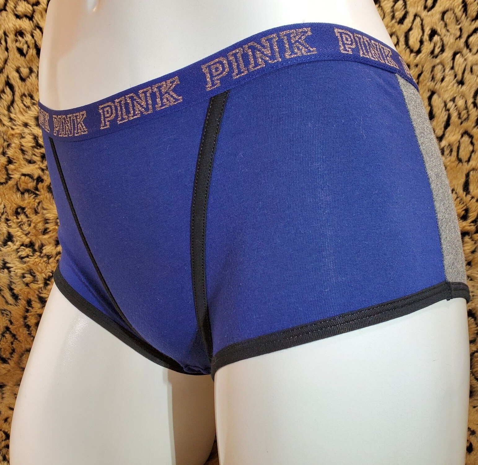Victoria’s Secret PINK Glitter Logo Waist Dark Blue Boyshort Boxer Panty S Sexy