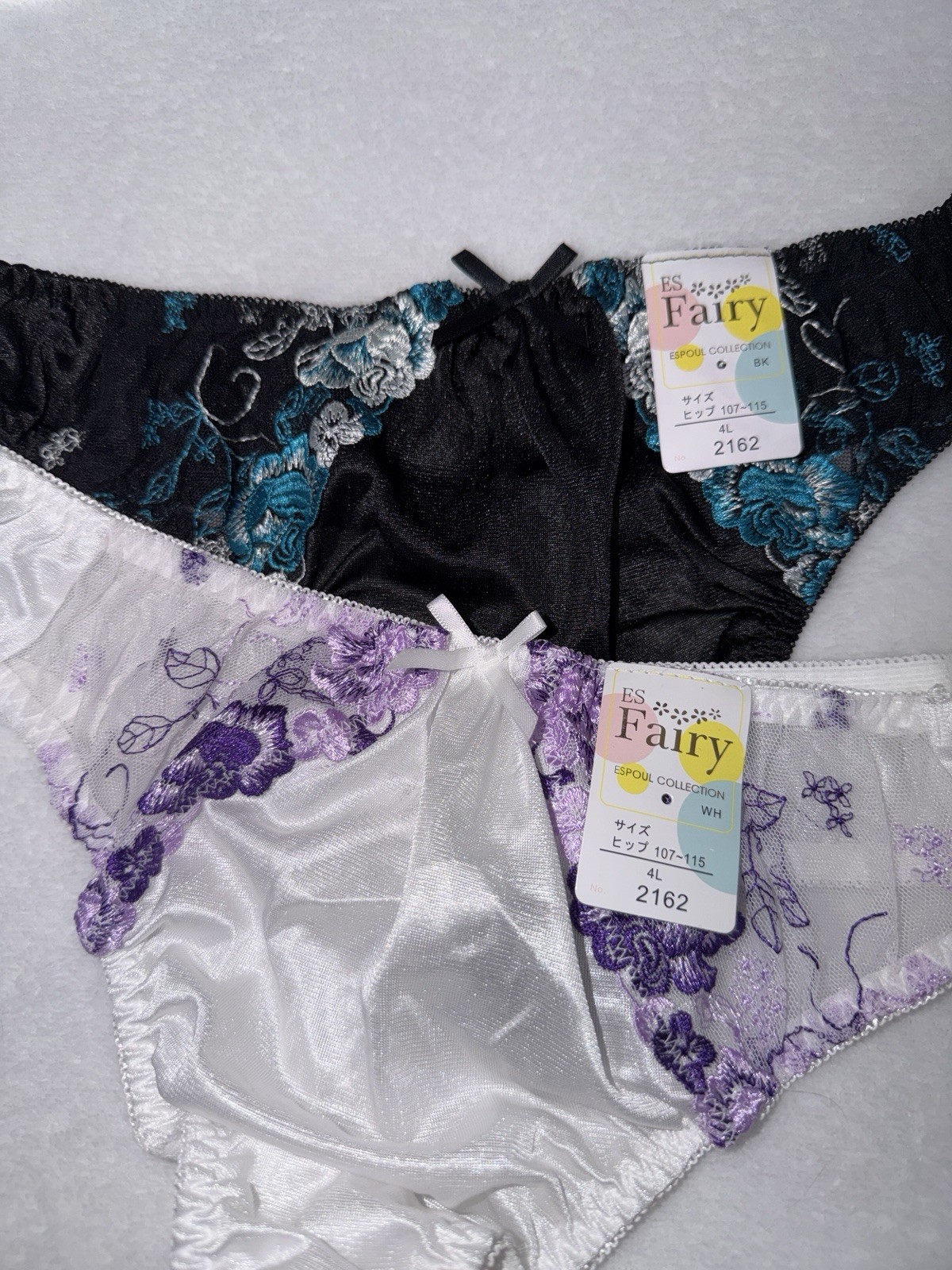 Set Of 2! US-L/JP-4L Japanese Floral Embroidered Smooth Nylon Thong Panties NWT