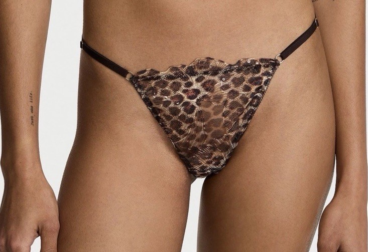 Victoria’s Secret 🌹RT $29 Geo Leo Embroidery Sequin Shine V-String MEDIUM🌹