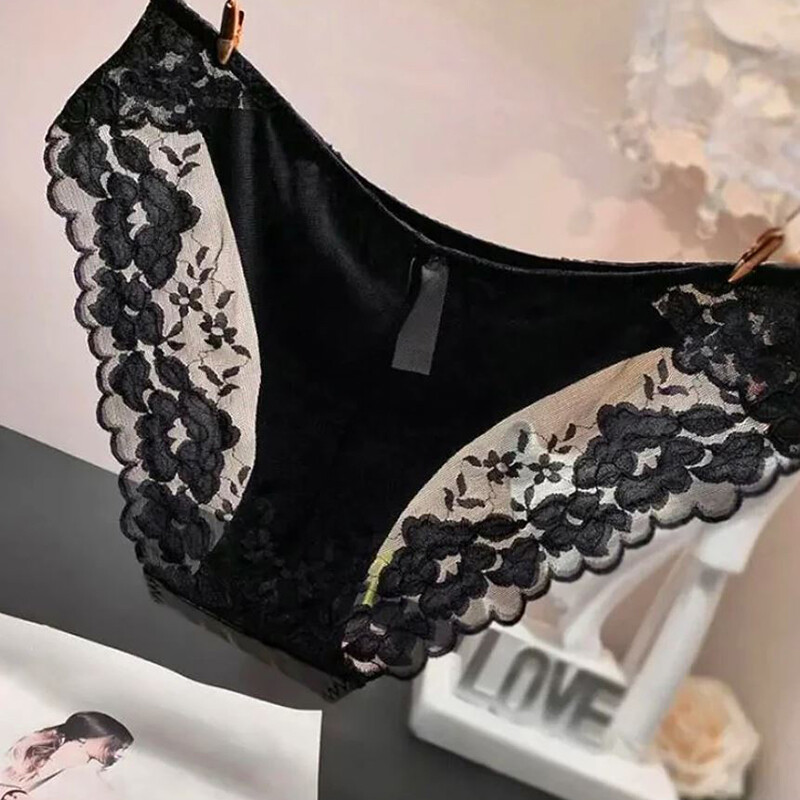 Set Of 6 Sexy Womens Silky Satin Panties Briefs Seamless Sheer Lace Lingeries