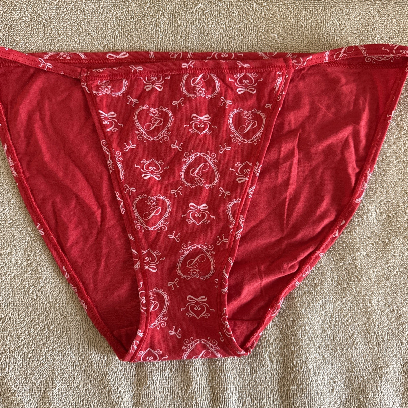 Pink By Victoria’s Secret Large Red Hearts String Bikini Panties